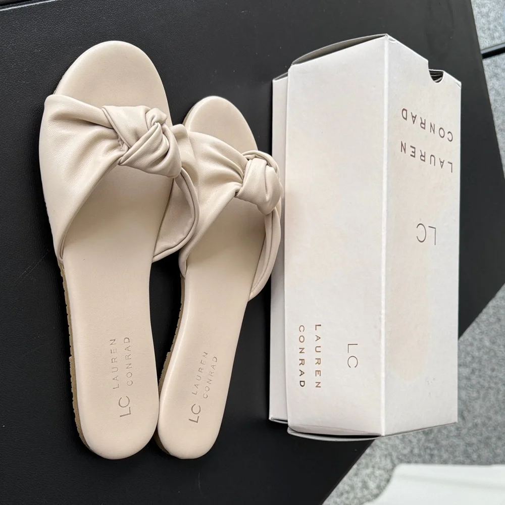 LC Lauren Conrad Cream Knotted Slide Sandals